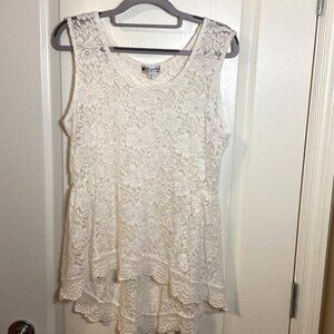 Papillon Womens White Lace Sheer Sleeveless Top High-Low Beach Swimsuit Cover-up